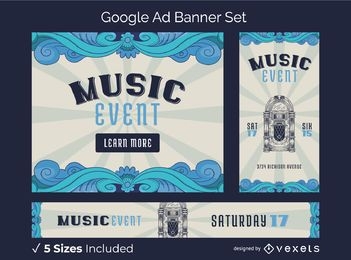 Pacote de banners do Google Ads do festival de música vintage