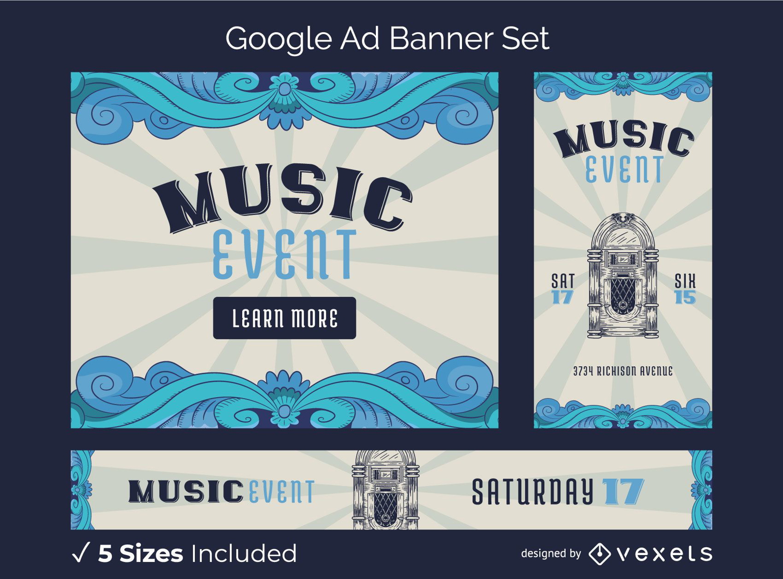 Pacote de banners do Google Ads do festival de m?sica vintage
