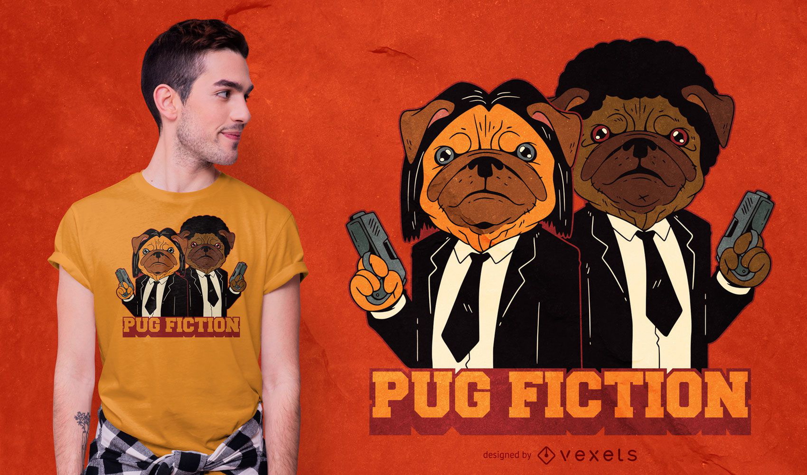 Design de camiseta de cachorro Pug Fiction paródia