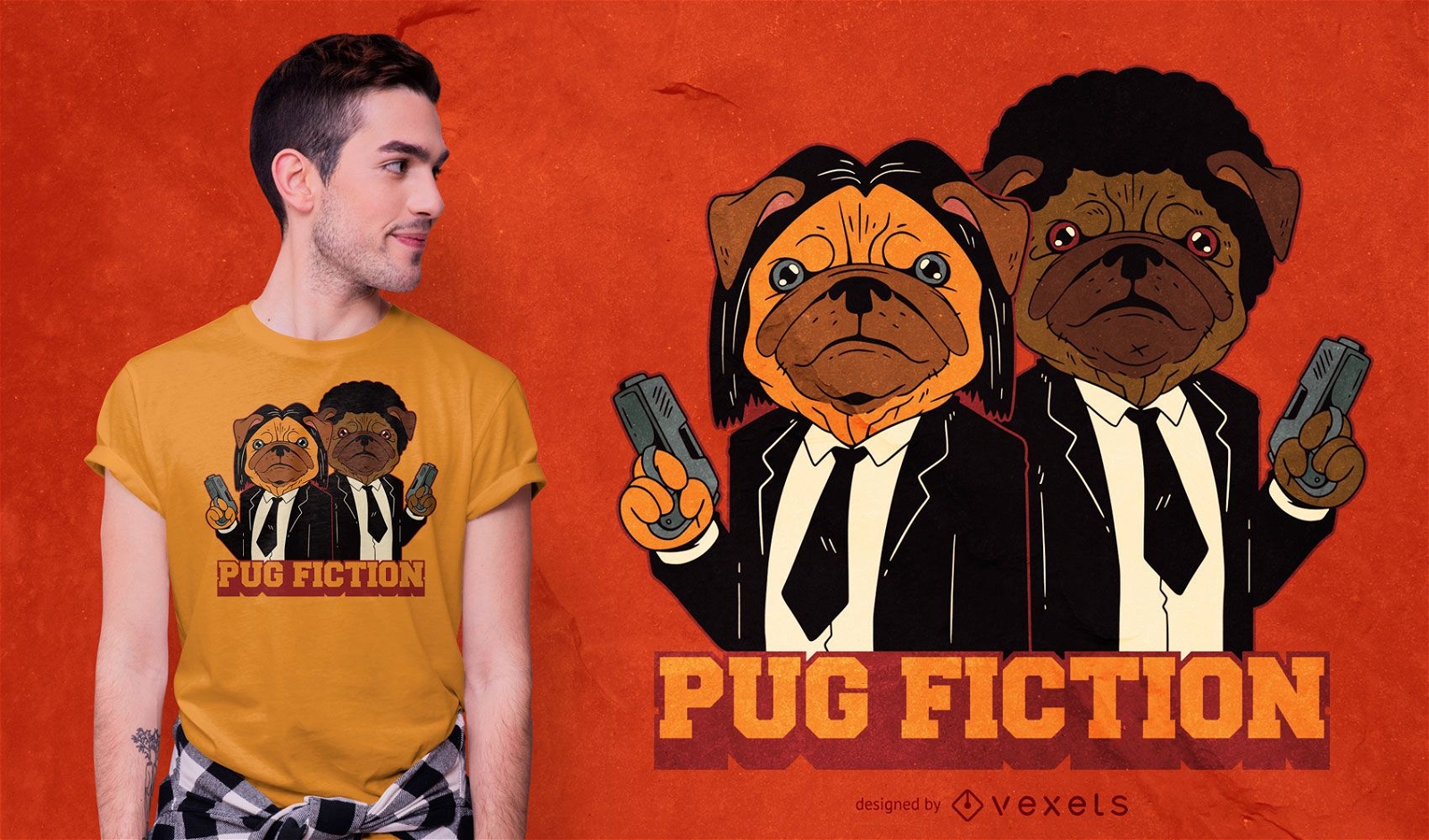 Diseño de camiseta de perro Pug Fiction Parody