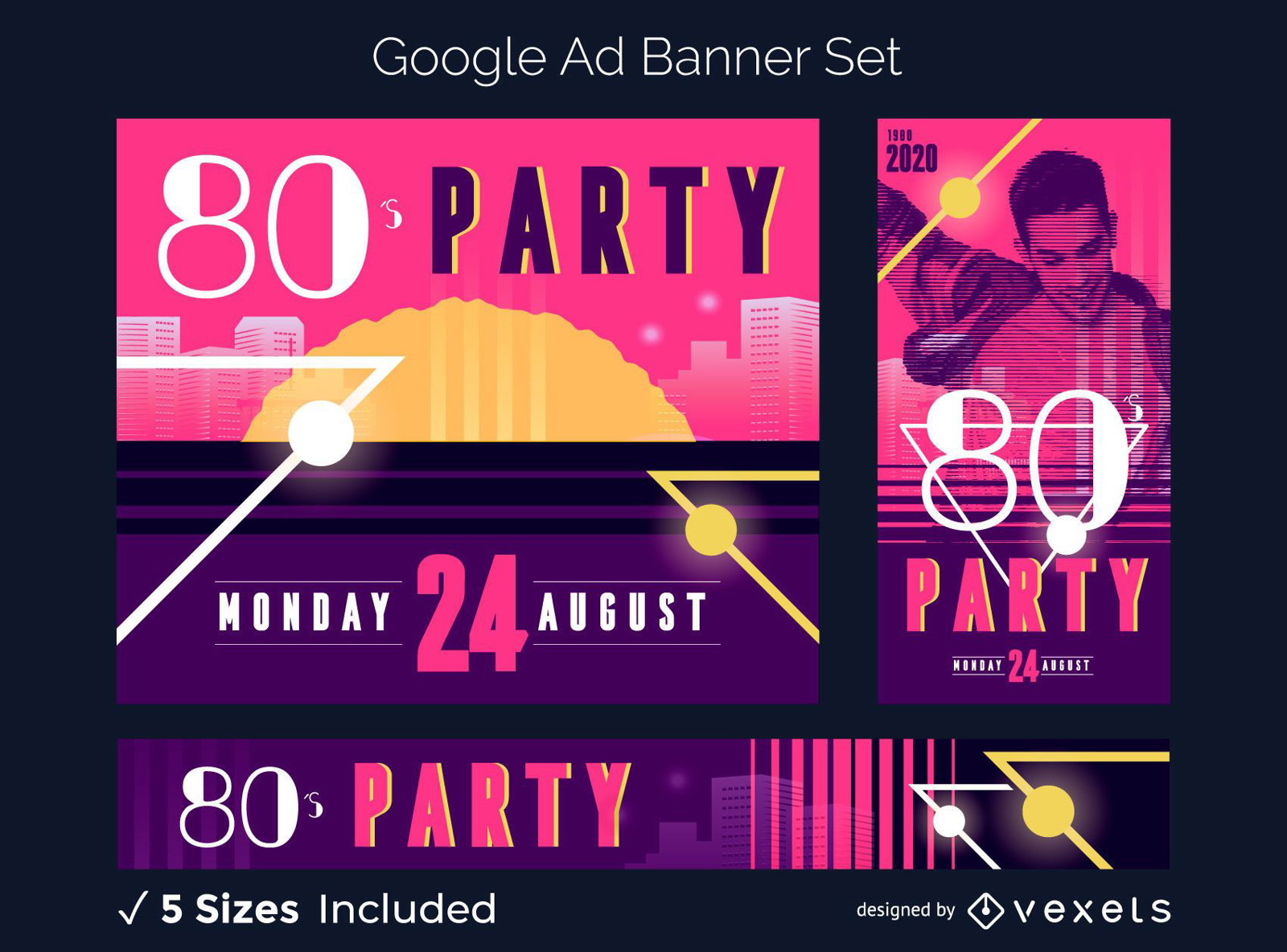 Retro colorful ad banner set