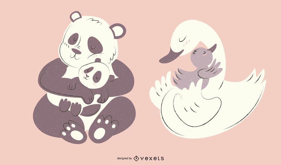 Animal Mom Panda Swan Illustration Pack Animal Mom Panda Swan Illustration Pack