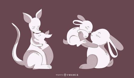 Animal Mom Kangaroo Rabbit Illustration Set