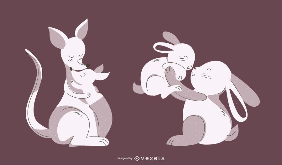 Animal Mom Kangaroo Rabbit Illustration Set Animal Mom Kangaroo Rabbit Illustration Set