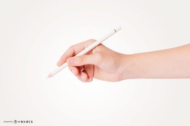 Mão segurando maquete de lápis