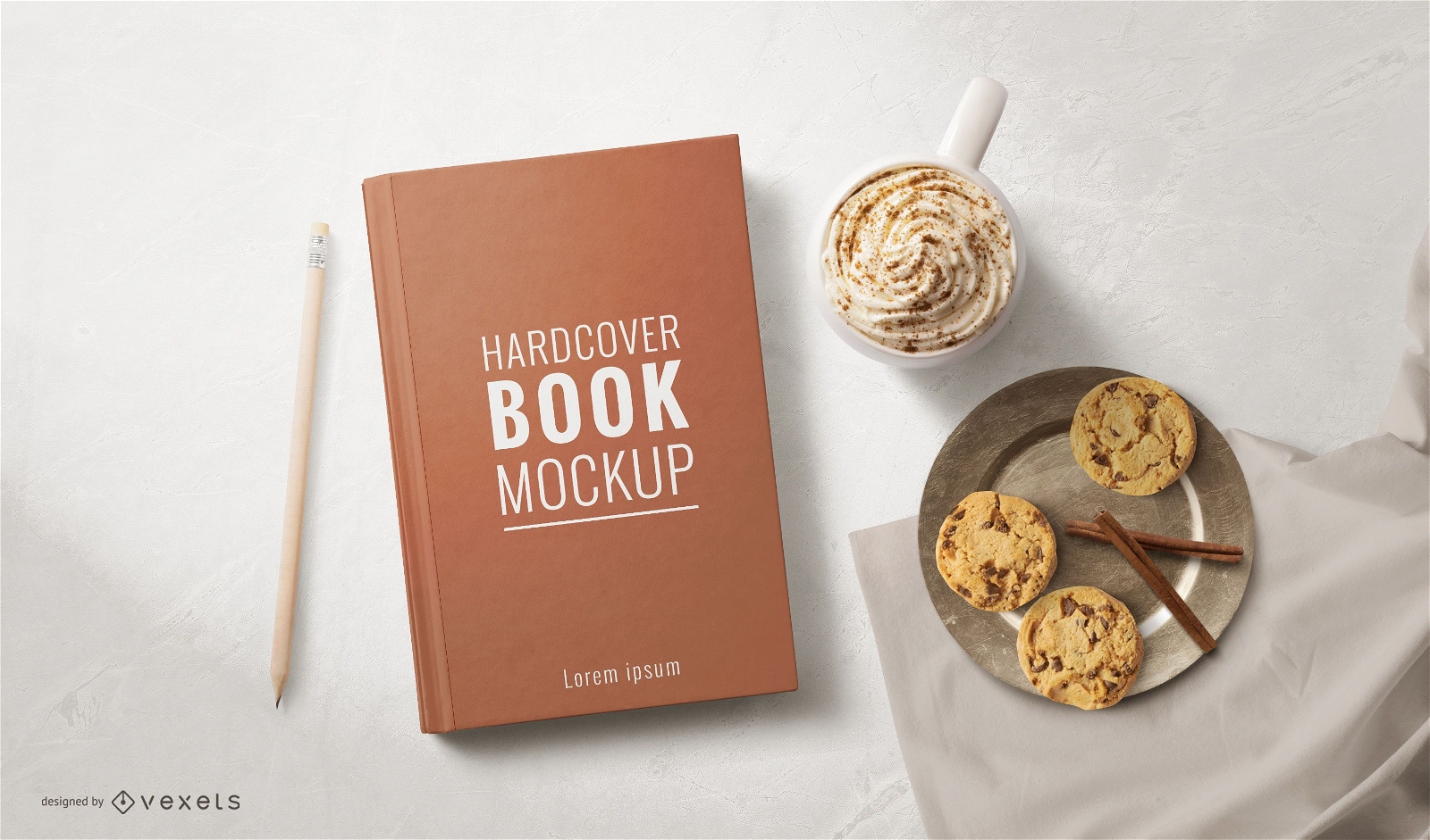 Hardcover Book With Food Mockup