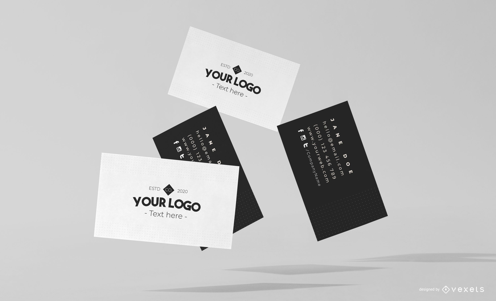 Flying business cards mockup