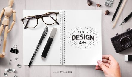 Open notebook stationery mockup composition Open notebook stationery mockup composition