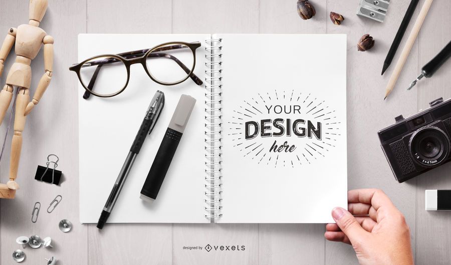 Open notebook stationery mockup composition Open notebook stationery mockup composition