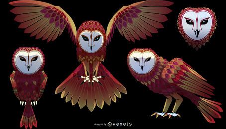Barn owl illustration set