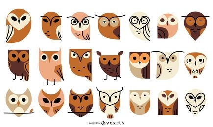 Owl flat icon collection