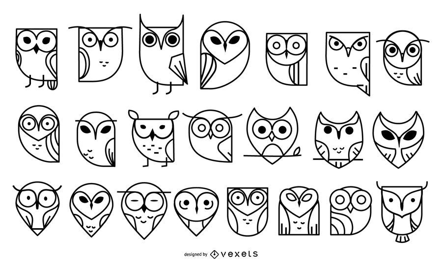 Owl stroke icon collection Owl stroke icon collection