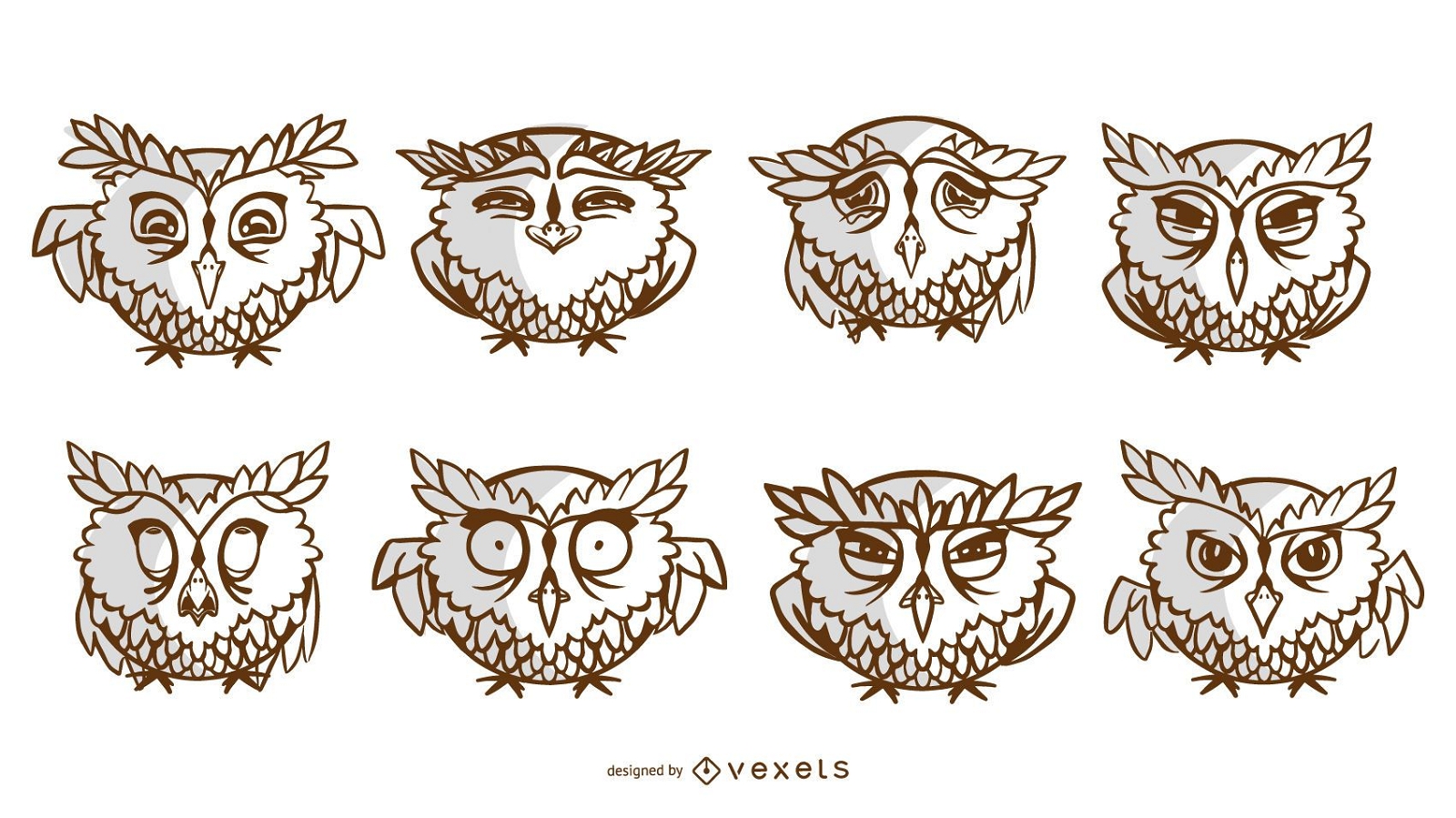Cartoon owls stroke set