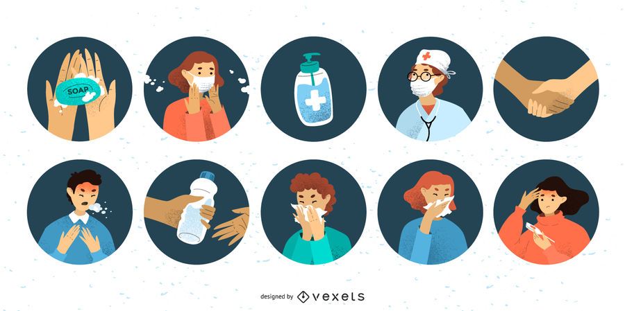 Conjunto de iconos de personas de coronavirus Conjunto de iconos de personas de coronavirus