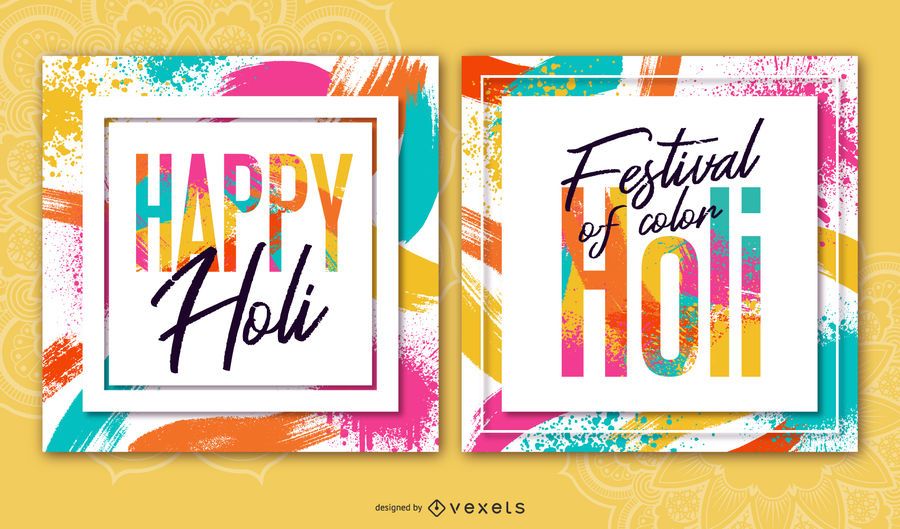 Conjunto de banner quadrado Holi Festival Conjunto de banner quadrado Holi Festival
