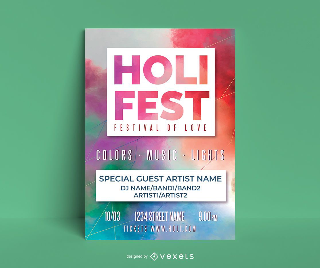 Modelo de pôster editável do Holi Fest