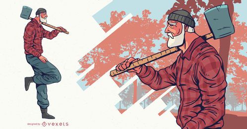Lenhador com design de personagens de machado Lenhador com design de personagens de machado