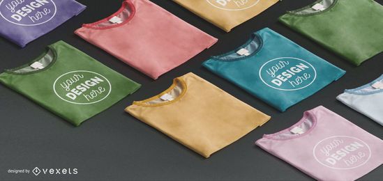 Isometric Folded T-shirt Set Mockup