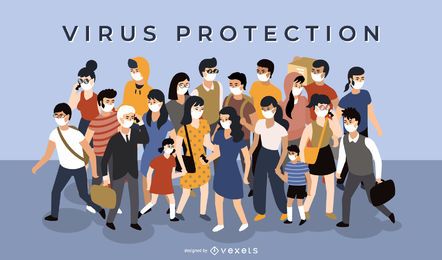 People with medical masks character set People with medical masks character set