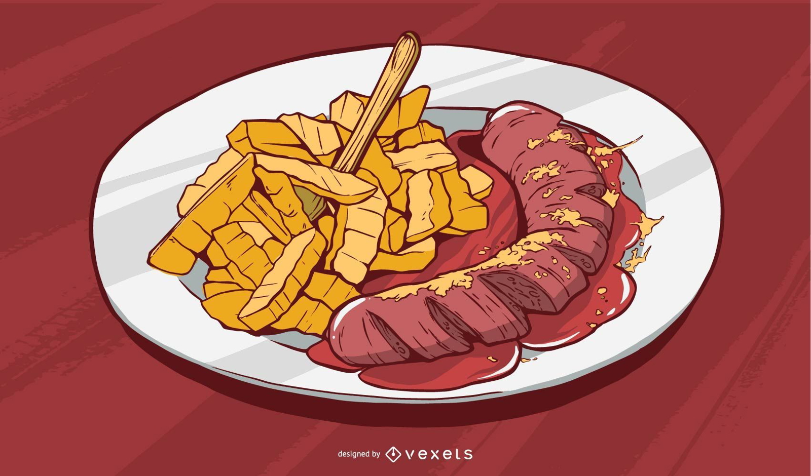 Fries and Sausage Food Illustration