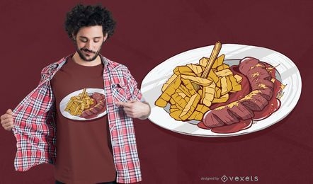 Design de camisetas com batatas fritas e salsicha