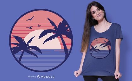 Design de t-shirt do pôr do sol na praia