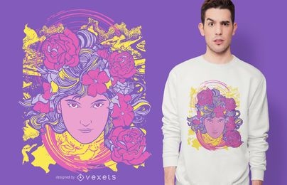 Trippy Girl Floral T-shirt Design