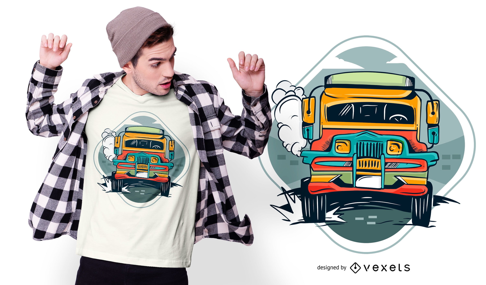 Design de camiseta de carro de ônibus