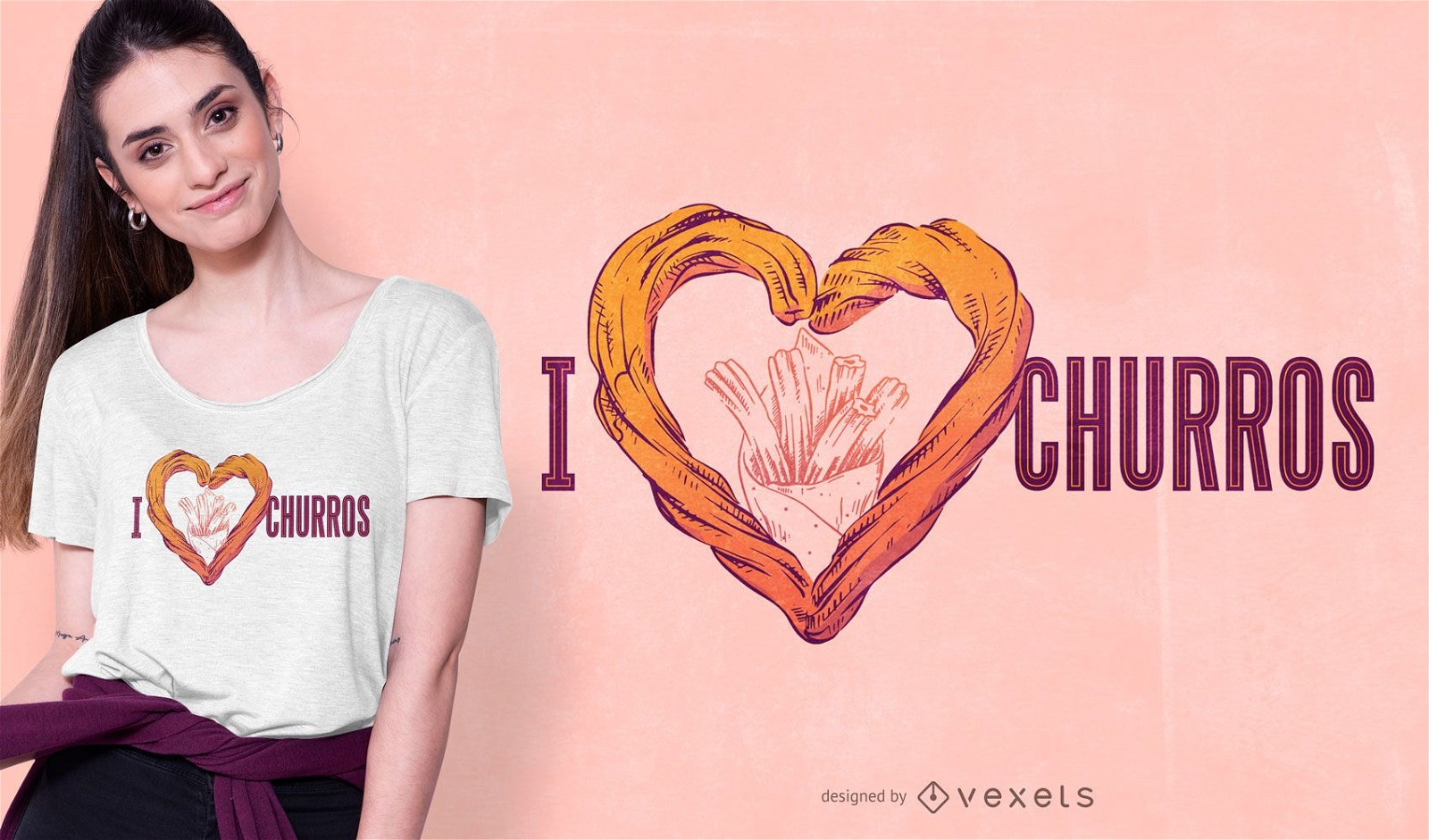 Diseño de camiseta love churros