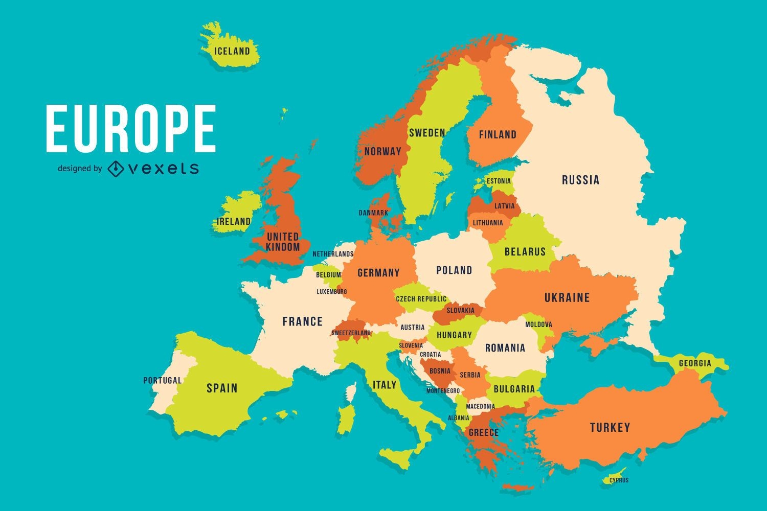 Diseño de mapa de país de color de Europa