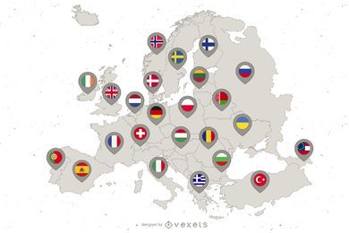 Europe Continent Country Flag Map Europe Continent Country Flag Map