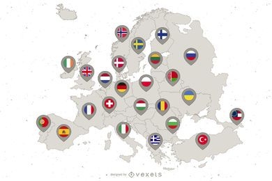 Mapa da bandeira do país do continente europeu