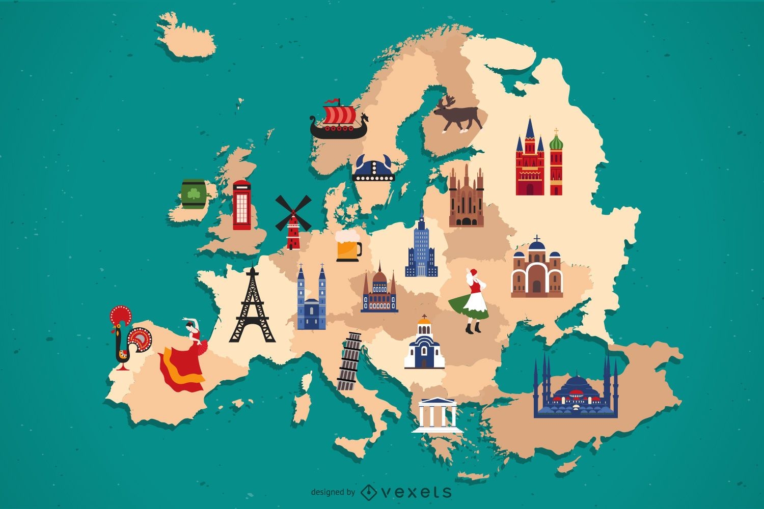 Design dos elementos do país do mapa da Europa
