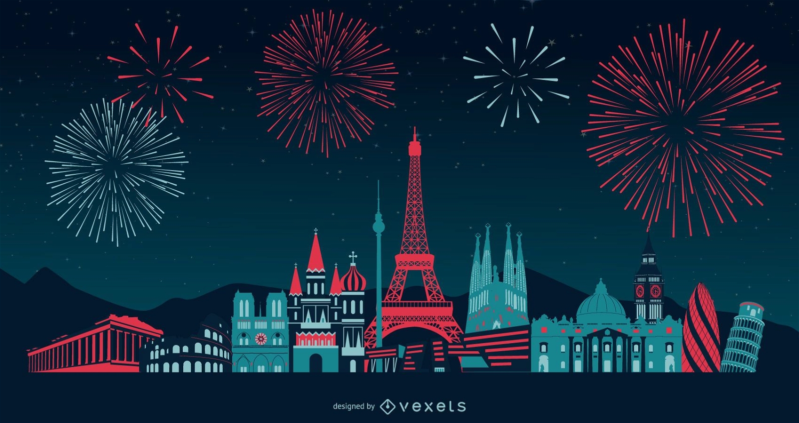 Europe Fireworks Skyline Design