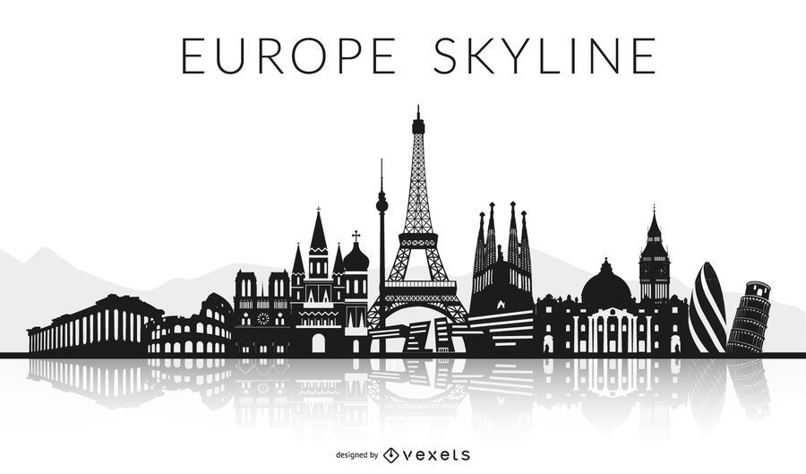 Black Europe Skyline Design Black Europe Skyline Design