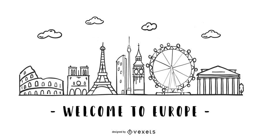 Europe Stroke Skyline Design Europe Stroke Skyline Design