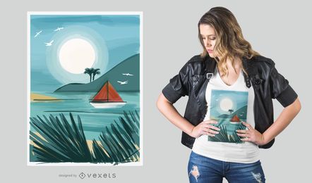 Desenho de t-shirt de praia em aquarela
