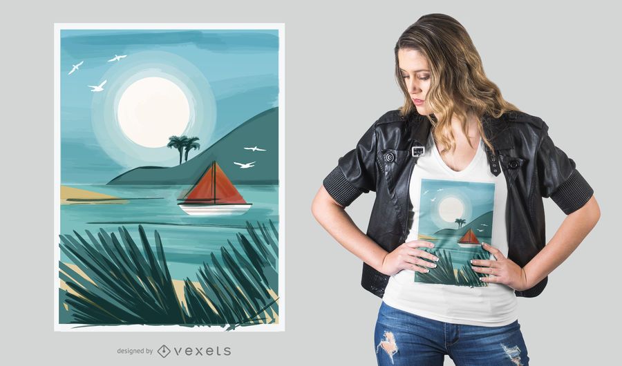 Diseño de camiseta de playa en acuarela Diseño de camiseta de playa en acuarela