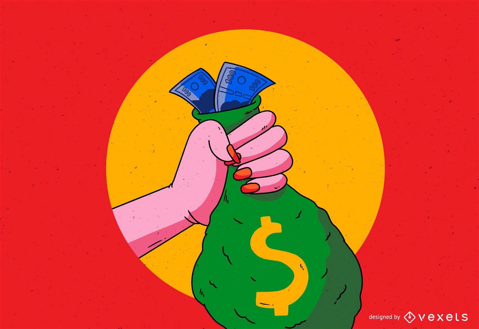 Hand with money bag illustration