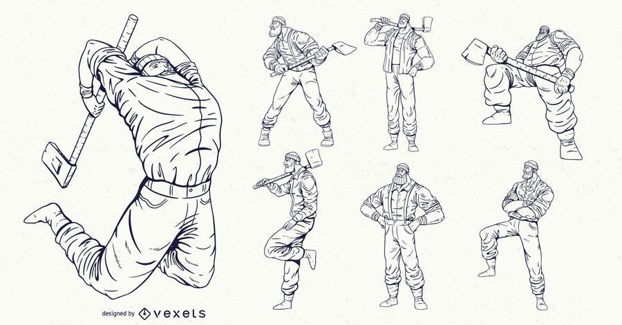 Lumberjack characters hand drawn set Lumberjack characters hand drawn set