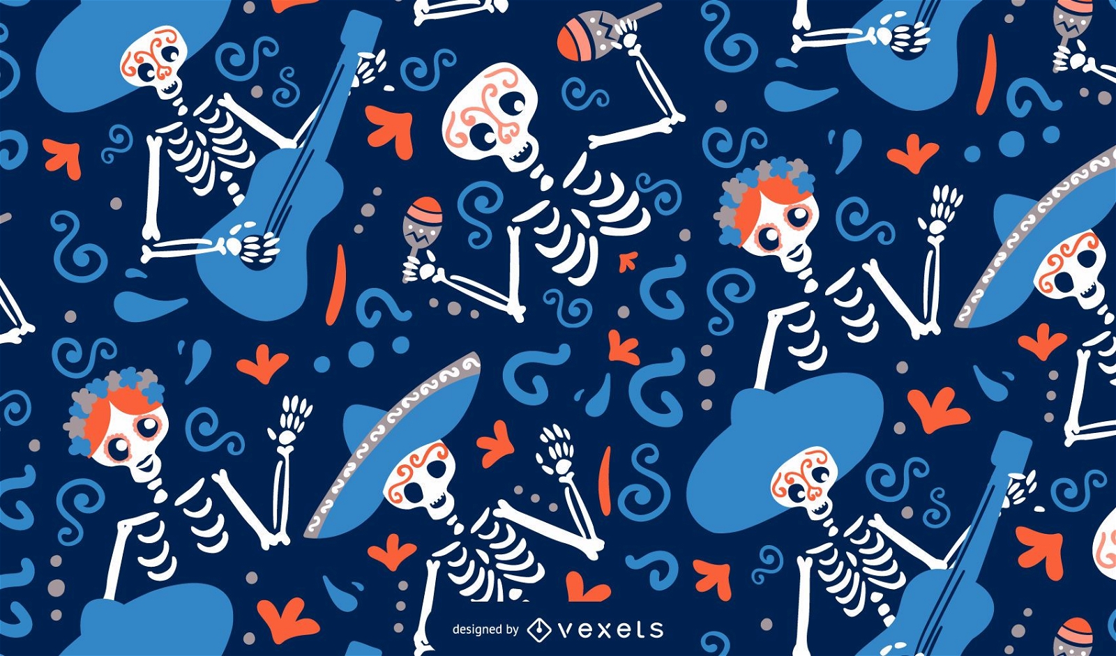Diseño de patrón de esqueletos de cinco de mayo