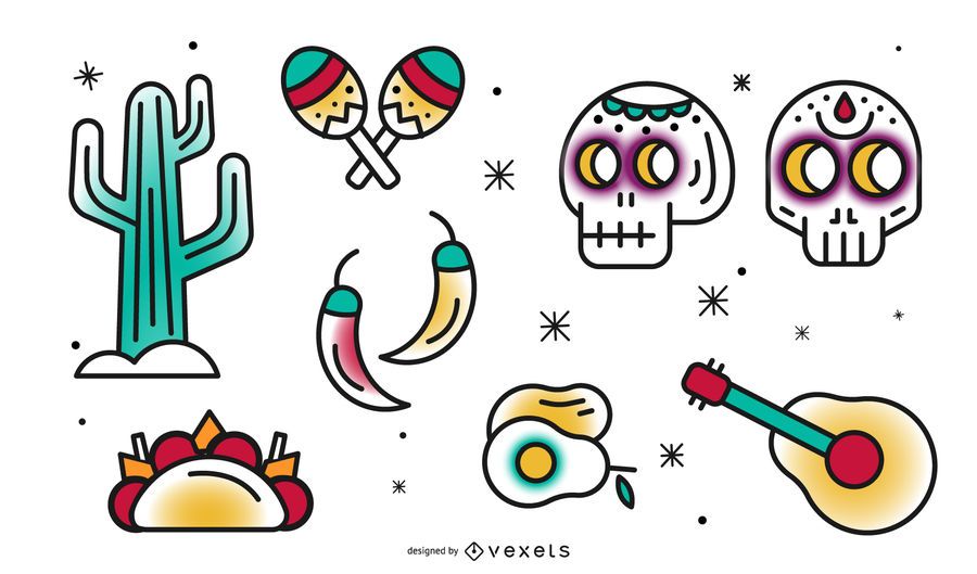 Cinco de mayo stroke elements set Cinco de mayo stroke elements set