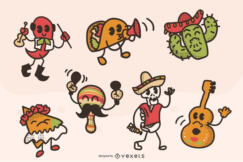 Cinco de mayo stroke characters set Cinco de mayo stroke characters set