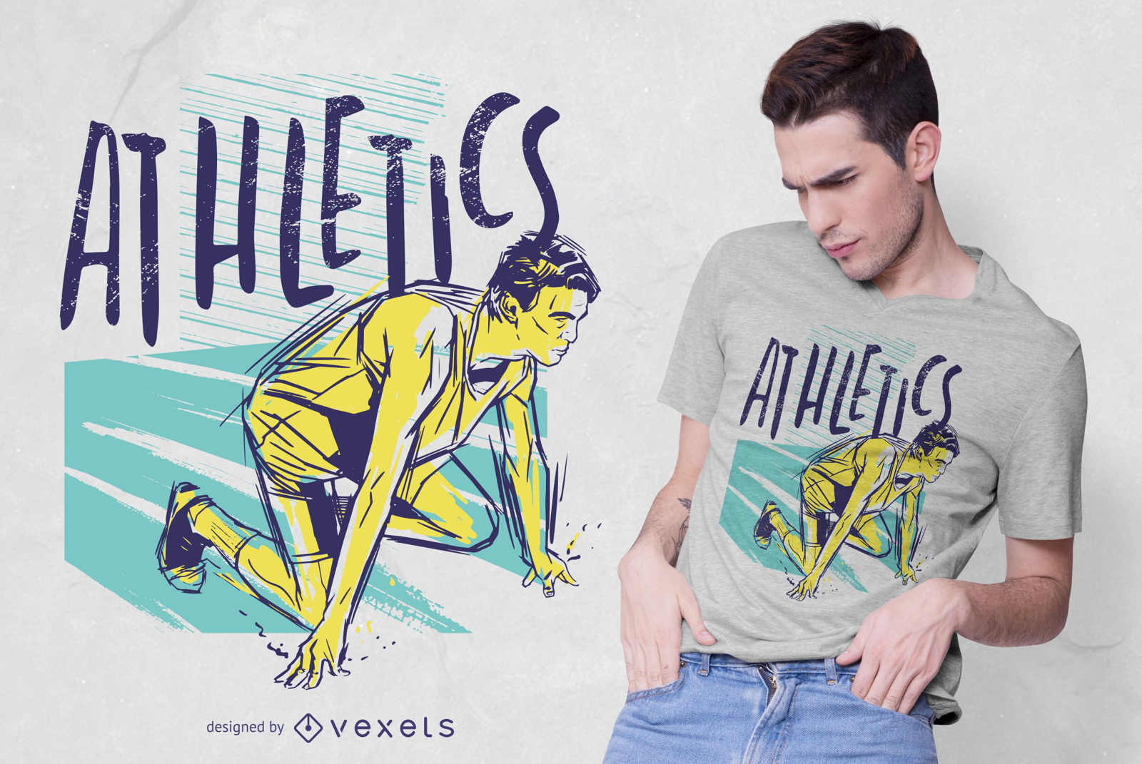 Grunge T-shirt design with running athlete