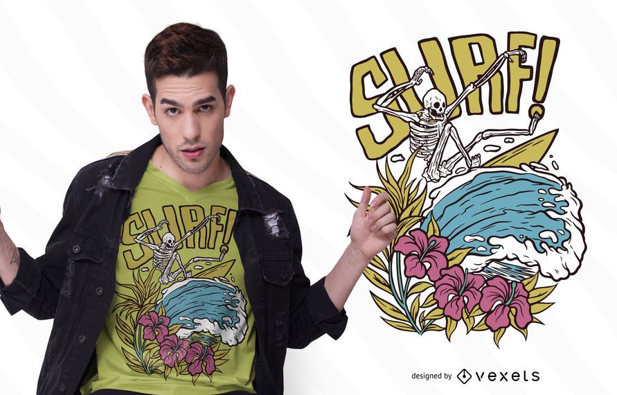 Design de t-shirt de esqueleto de surf Design de t-shirt de esqueleto de surf