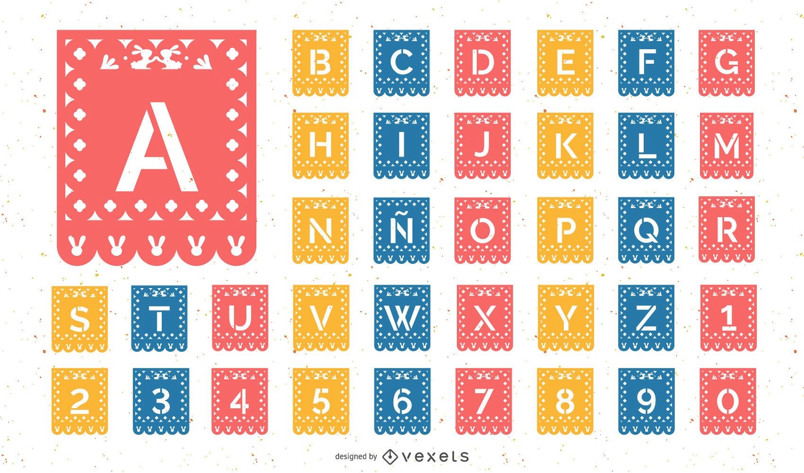 Conjunto de alfabeto de papel picado de Pascua