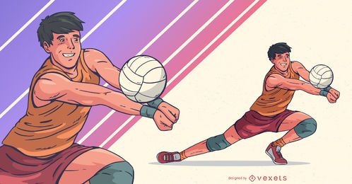 Ilustración de deportes de jugador de voleibol masculino