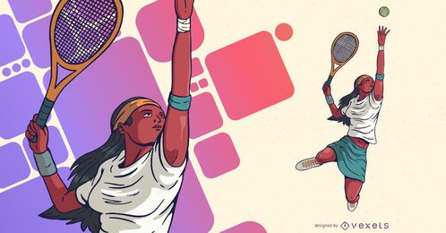 Ilustración de deportes de jugador de tenis femenino Ilustración de deportes de jugador de tenis femenino