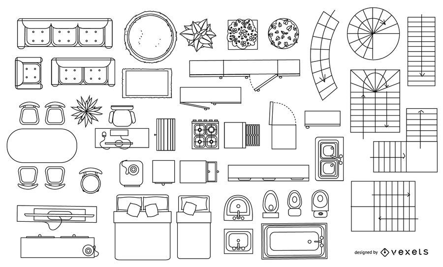 Architecture Blueprint Element Stroke Collection Architecture Blueprint Element Stroke Collection