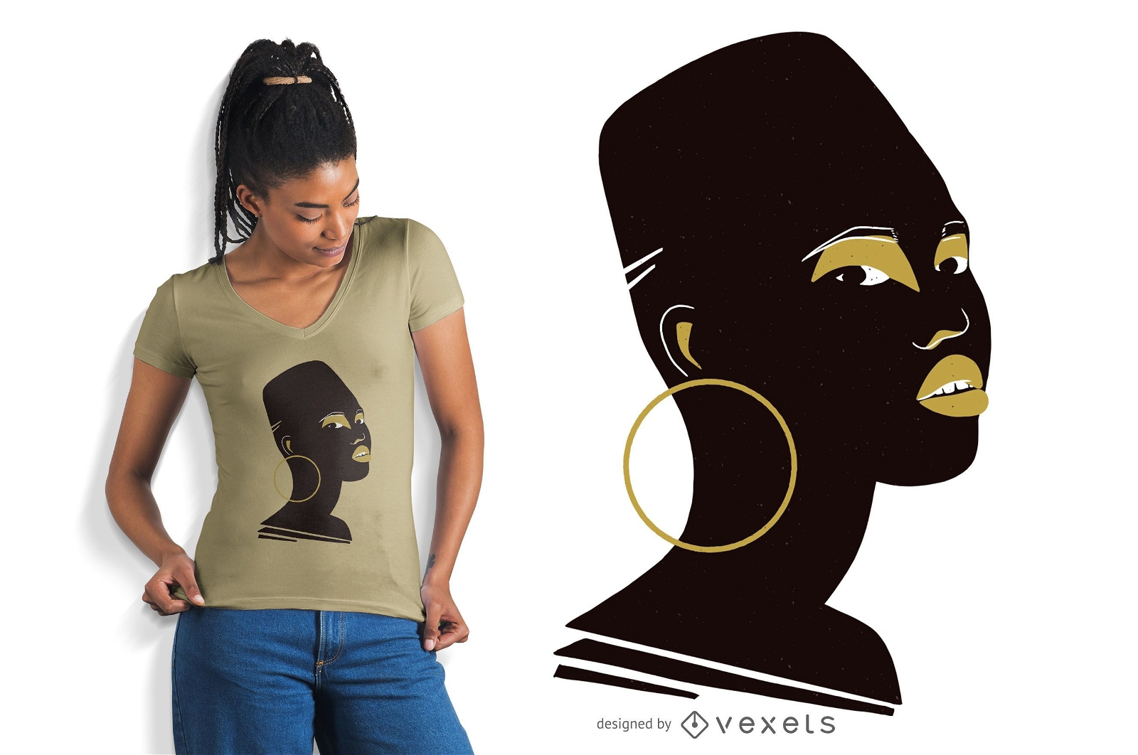 Desenho de camiseta com rosto de mulher africana